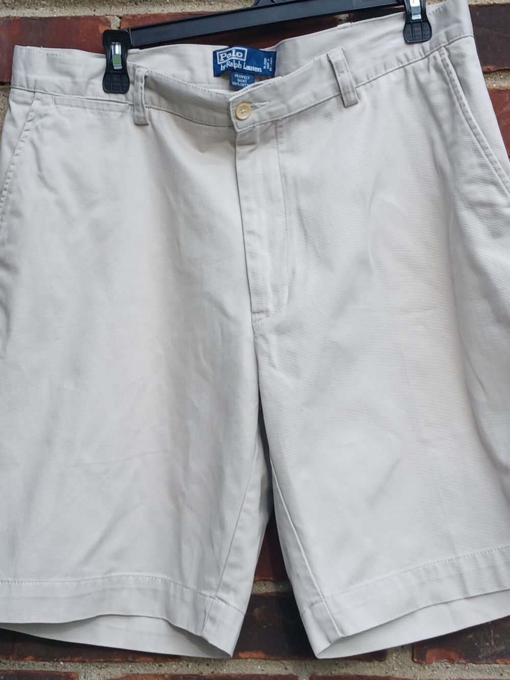 Size 35 Men's Polo by Ralph Lauren Cream Flat-Front Chino Shorts